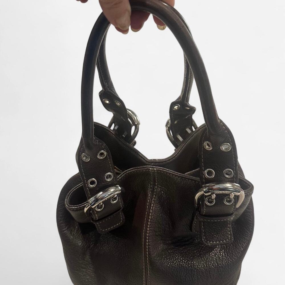 Vintage 90s Chocolate Brown Leather Satchel Quiet Luxury Small Bag - Picture 3 of 10
